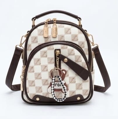 Mini backpack cream check front - Faizan Imported Bags
