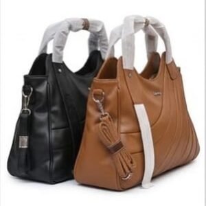 Pleated shoulder bag black tan pair - Faizan Imported Bags