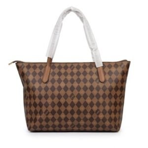Zip tote bag brown check front - Faizan Imported Bags