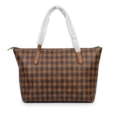 Zip tote bag brown check front - Faizan Imported Bags