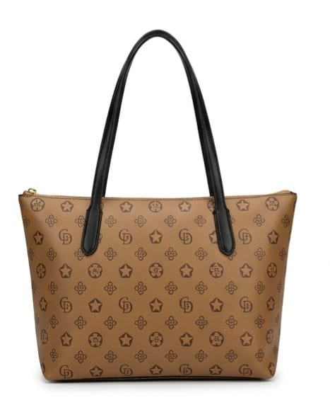 Zip tote bag tan monogram front - Faizan Imported Bags