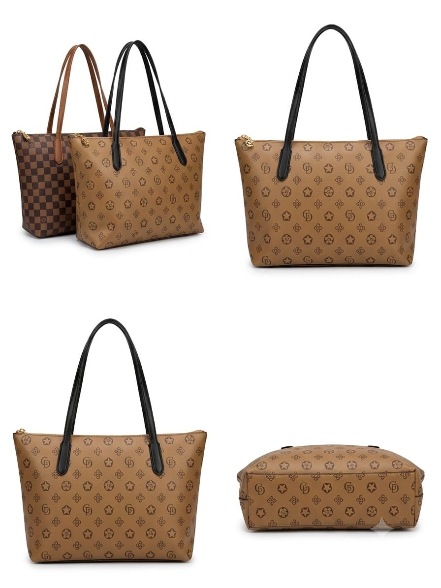 Zip tote bag tan monogram views - Faizan Imported Bags